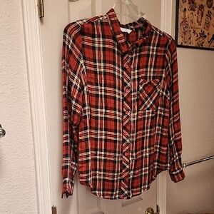 Time and Tru Red Plaid Button-Up Shirt